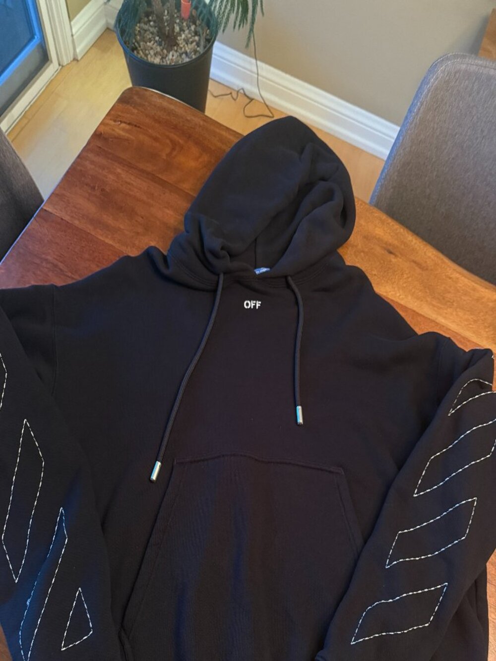 Off White Stitch Arrow Cotton Hoodie Oversized - Black - Size L - Picture 2 of 12